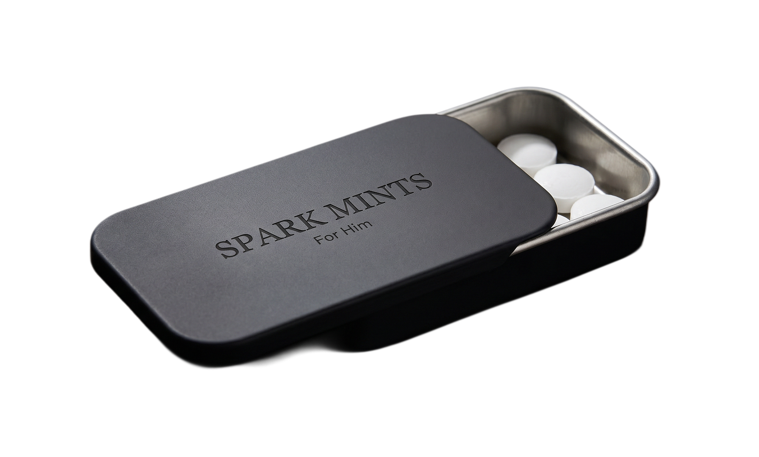 Spark Mints For Him matte black pocket tin