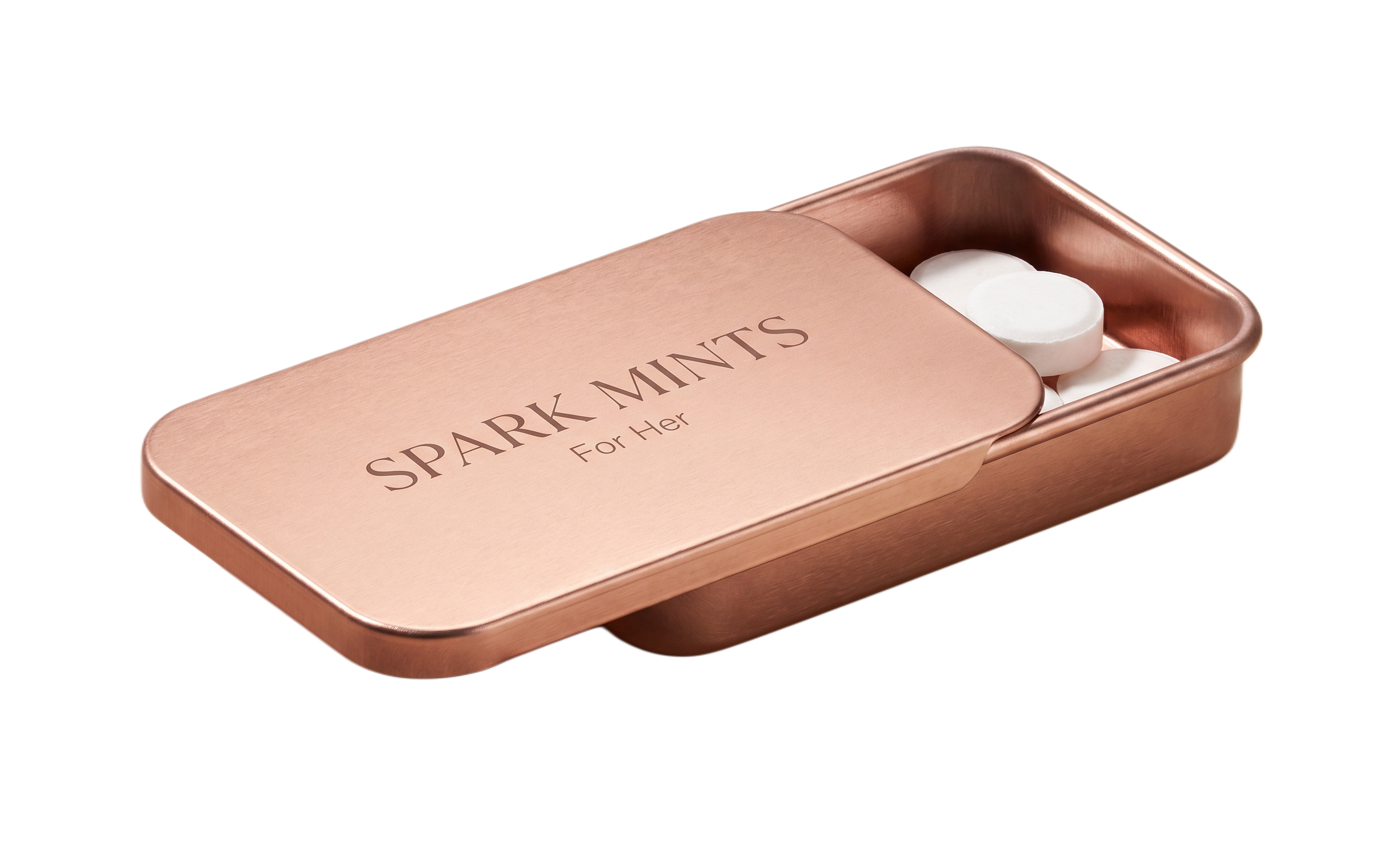 Spark Mints For Her rose gold pocket tin